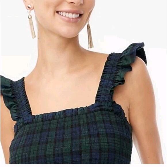 J Crew Tartan Plaid Smocked Womens MEDIUM Tiered $128 Dress Cotton Poplin - Picture 4 of 16